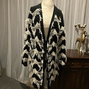 MinkPink - Knitted Wool blend Black and White Mid length Cardigan Boho Chic